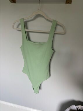 South Moon Under Ribbed Square-Neck Bodysuit in Mint Green